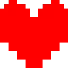 Corazón pixelado de color rojo brillante centrado sobre un fondo negro sólido, que transmite afecto, amor, calidez y un encanto digital retro.