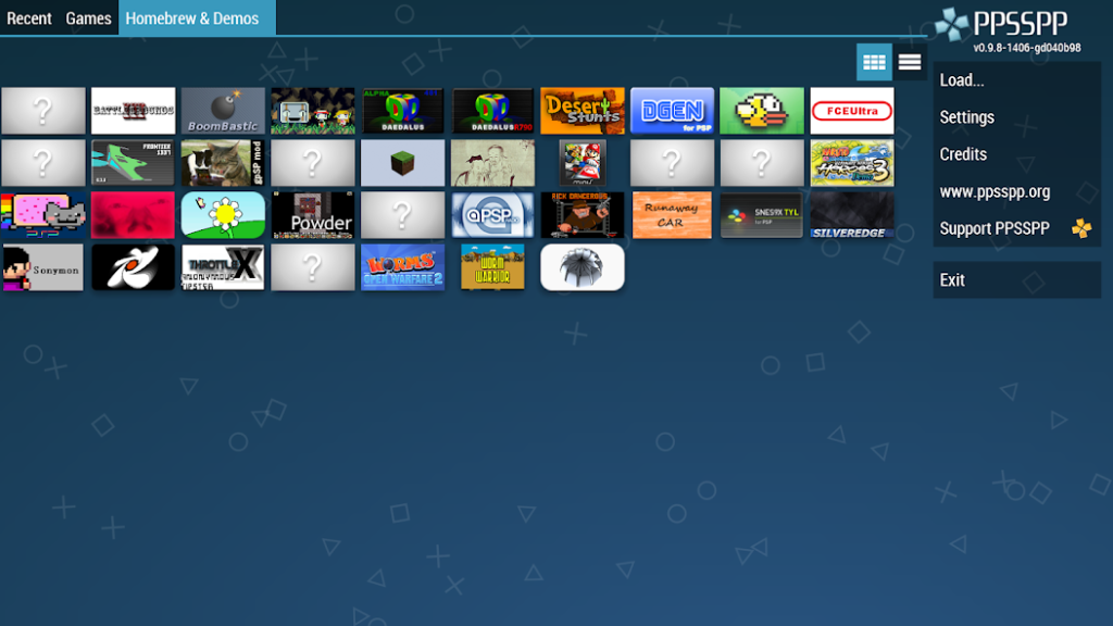 Interfaz de PPSSPP Gold en Android
