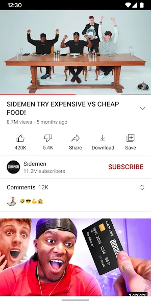 YouTube Premium APK para Android | Versión 21.37.40 (2026) 3 Interfaz de YouTube en Android