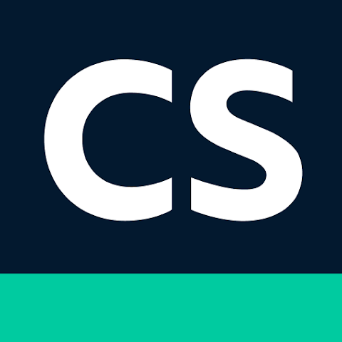 Las iniciales “CS” en blanco y en negrita, centradas sobre un fondo azul marino oscuro, con una franja verde azulada brillante en la parte inferior, crean un diseño gráfico limpio y moderno.