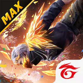 Póster dinámico del juego, marcado como "MAX", que muestra a un luchador de cabello plateado lanzándose a través de ardientes fragmentos dorados, con explosiones y el logotipo de un dragón rojo.