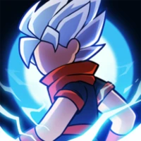 Héroe al estilo anime con cabello azul blanquecino puntiagudo y una bufanda roja, visto desde atrás en medio de una brillante energía azul eléctrica, que transmite poder y determinación.