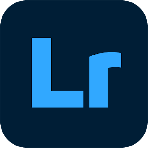 Logotipo minimalista con las iniciales "Lr" o símbolo geométrico abstracto de color azul brillante centrado sobre un fondo azul marino oscuro de cuadrados redondeados, que transmite un tono moderno y profesional.