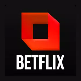 Logotipo de Netflix sobre fondo negro, con un llamativo símbolo geométrico rojo anaranjado sobre la palabra "NETFLIX" en grandes letras blancas.