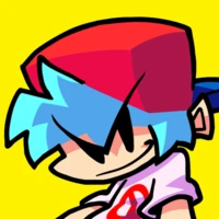 Personaje de dibujos animados colorido con cabello azul brillante y una gorra roja, sonriendo debajo de ella mientras viste una camisa morada sobre un fondo amarillo.