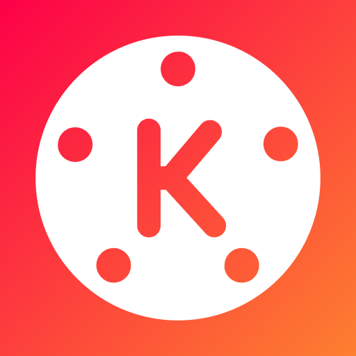 Clock-style icon with a bold red letter K and five red dots inside a white circle, set against a vibrant red-to-orange gradient background.