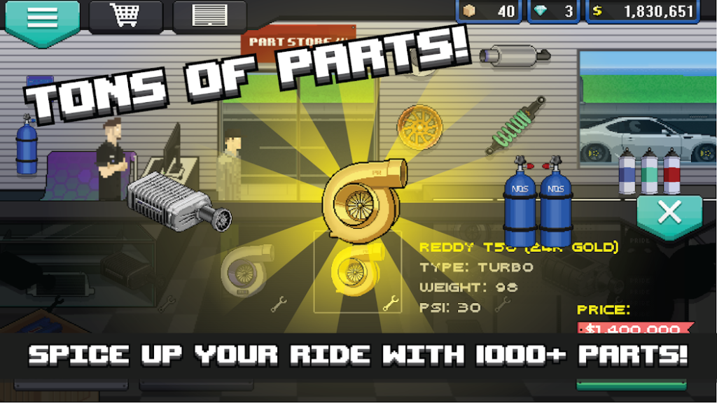 Pixel Car Racer para Android: jugabilidad
