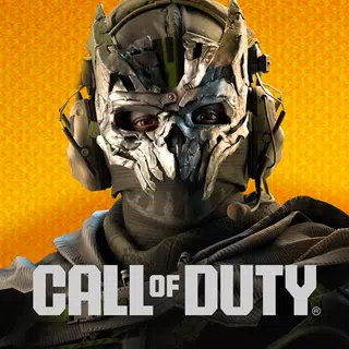 Call of Duty Warzone character in tactical mask and helmet against an orange background.