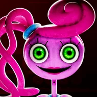 Poppy Playtime Capítulo 2 APK para Android — Descarga Gratis 1 Cartoon pink octopus with a smiling face, bright green eyes, and curling tentacles against a black background; playful, cheerful tone.